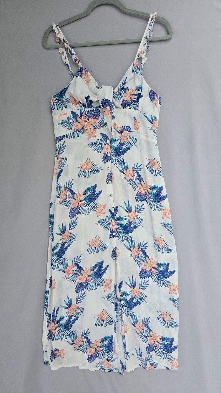 Honolua Surf Co Dress Womens Large Floral Tie Front Sundress Tropical Resortwear